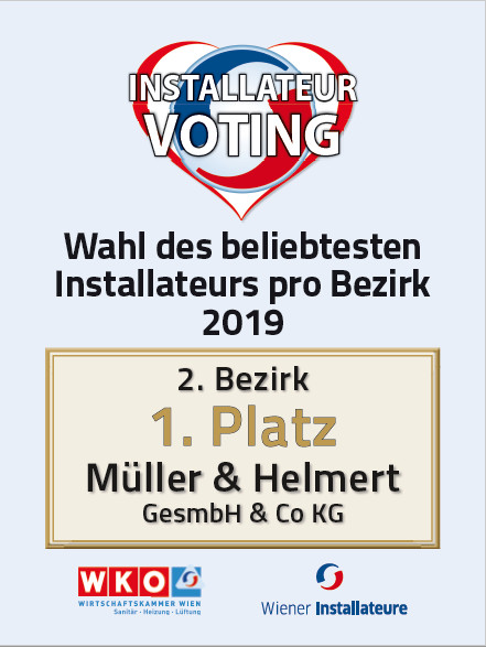Auszeichnung Beliebtester Installateur im 2. Bezirk — Wirtschaftskammer Wien